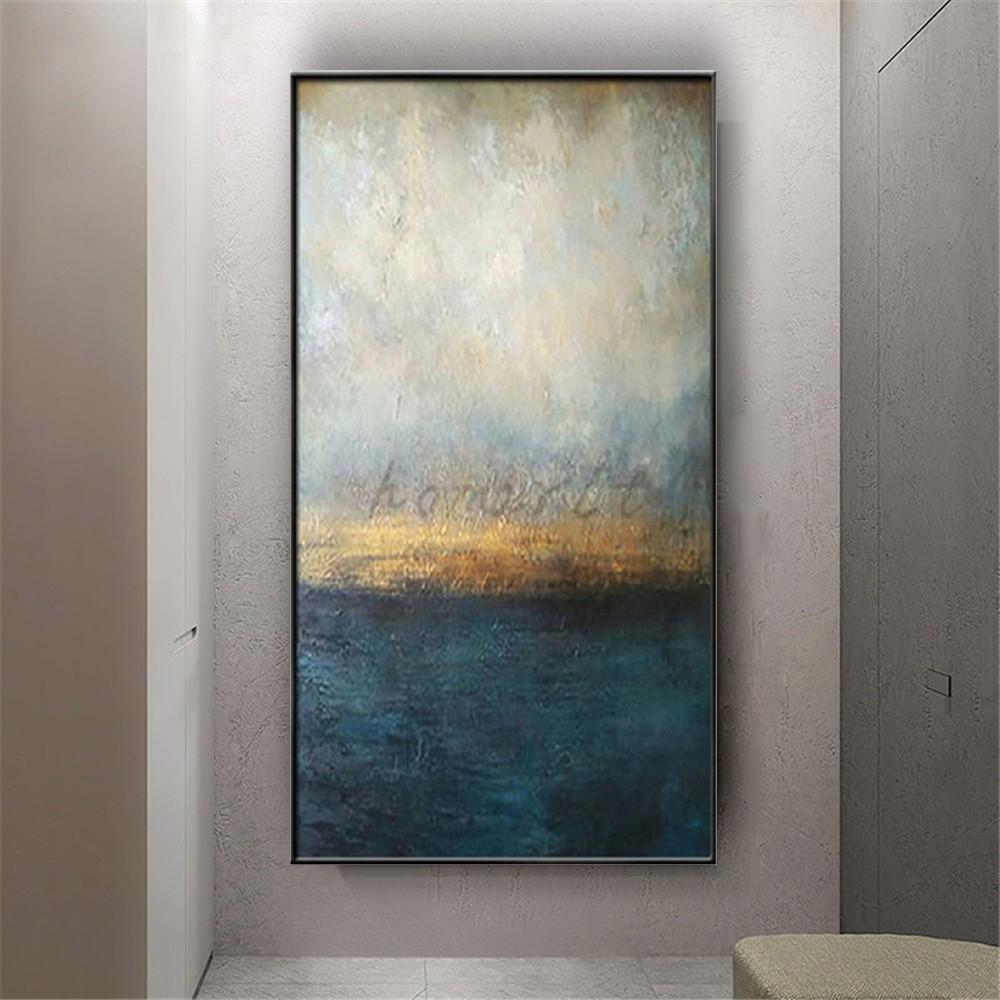 Best Art Handmade Wall Art Pictures Gold Blue Gray Yellow Texture Abstract Oil Painting On Canvas Wall Paintings Decor Home S