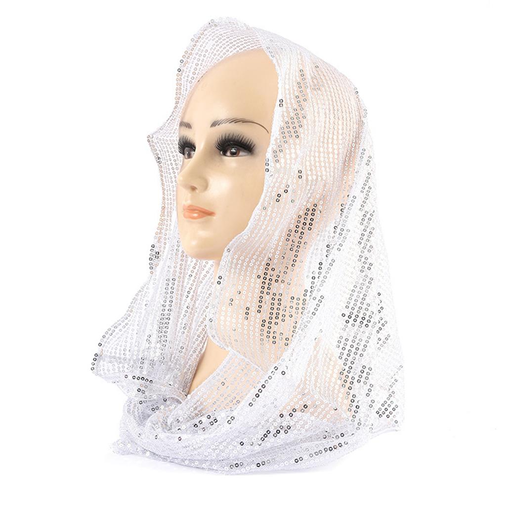 Women Glitter Sequin Hijab Scarf, Soft Mesh Sparkly Head Wrap, Solid Color Lightweight Muslim Headscarf, Fashion Shiny Turban Shawl
