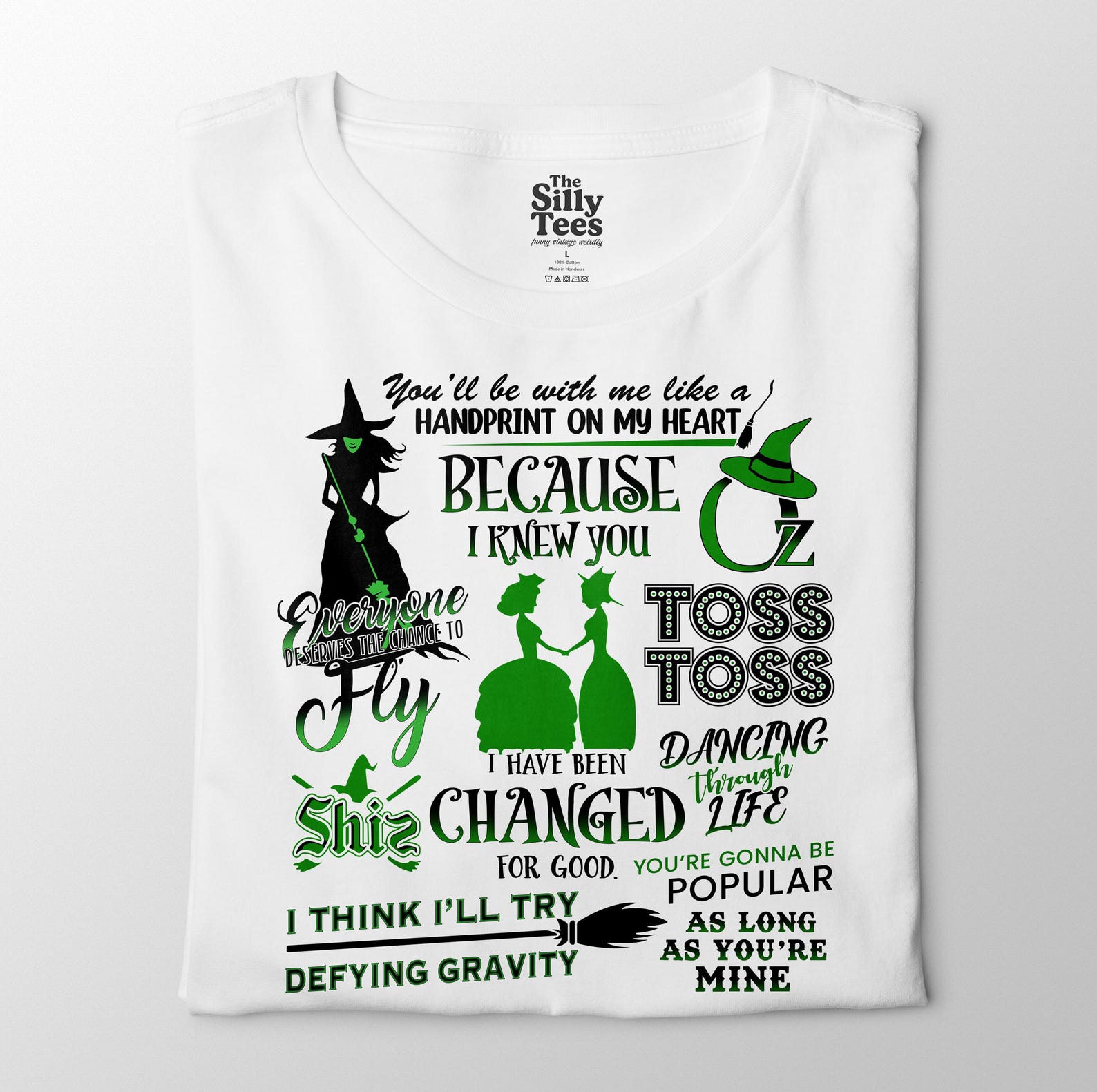 Wicked Musical Shirt, Defying Gravity Broadway Quote Tee, Green Elphaba Theater Fan Gift 2XL