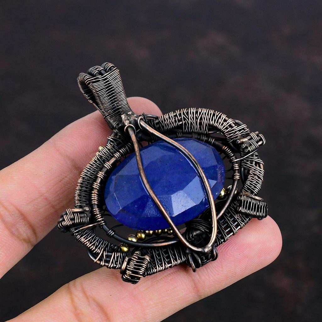 Baum des Lebens Facettierter Blauer Saphir Anhänger Kupferdraht gewickelter Anhänger Handgefertigter Anhänger Edelsteinschmuck Geschenke für Sie Anständiger Kupferschmuck