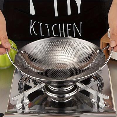 1pc 25.5CM Stainless Steel Honeycomb Skillet Non-stick with Handle Scratch-resistant Cooking Pasta Steak Porridge Ramen