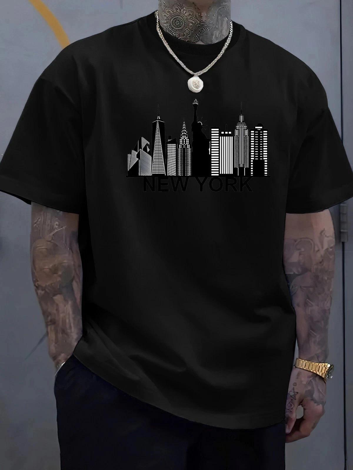 New York Skyline Graphic T-Shirt NYC Cityscape Unisex Casual Tee 4XL