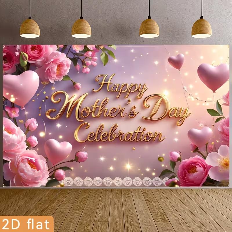 2D "Happy Mother's Day Celebration" Backdrop, 2D Flat Floral Background for Mother's Day Event Decoration