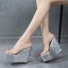 E-commerce Women's Shoes Sequined Wedge Sandals Women's Platform Muffin Waterproof Table High Heels Transparent Women's Shoes