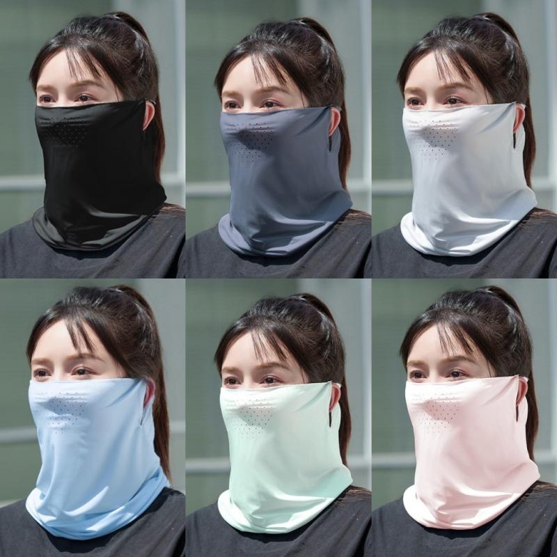 Summer Ice Silk Thin Breathable Sunscreen Face Mask An-ti UV Balaclava Face Neck Cover Hiking Cycling Camping Scarf Wrap Bandana