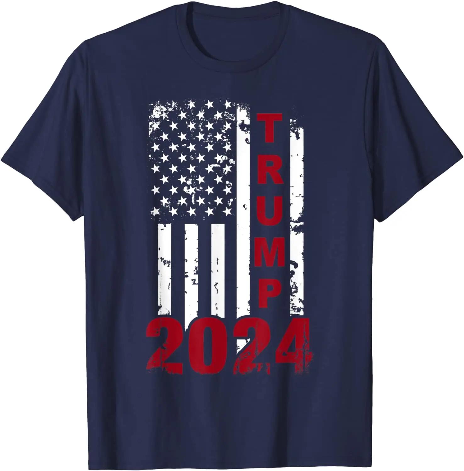 

Винтажная футболка с изображением американского флага «Красная линия» на тему выборов Трампа 2024 года. Хлопковая мужская футболка премиум-класса с коротким рукавом и круглым вырезом, новинка S-3XL XXXXXL темно-синий