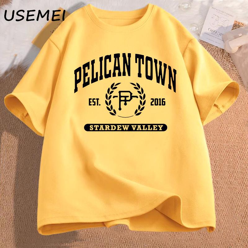 Pelican Town TShirt Stardew Valley Tee Women Print T Shirt Top Women Aesthetic Clothing Tshirts Cotton Short Sleeve Female Tee