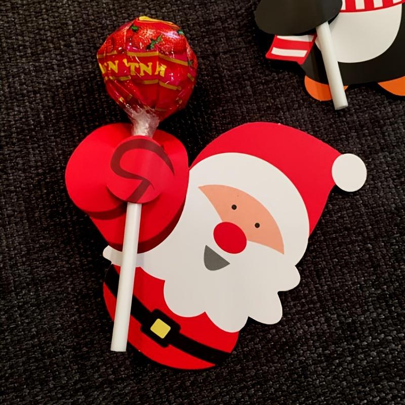 50pcs Christmas Lollipop Paper Cards Cartoon Santa Claus Penguin Kids Candy Gifts Package Wrapping New Year Party Decoration