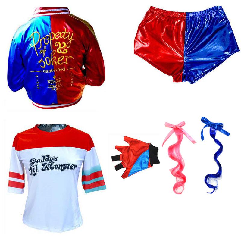Top Qualität Mädchen Damen Selbstmord Harley Cosplay Kostüme Squad Quinn Monster Genähte Jacke Hosen Sets Karneval Anime Kostüm