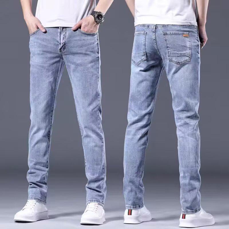 

Мужские зауженные прямые джинсы на весну и осень, корейский стиль, премиальный стрейч, светлый цвет, повседневные брюки, универсальная осенняя одежда 36