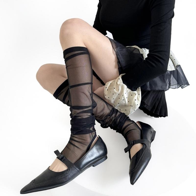 Damen Beinwärmer Sommer Durchsichtige Netz-Beinhülsen Harajuku Beinabdeckung Strümpfe Mode Knöchel Haufen Socken Lange Stiefelsocken