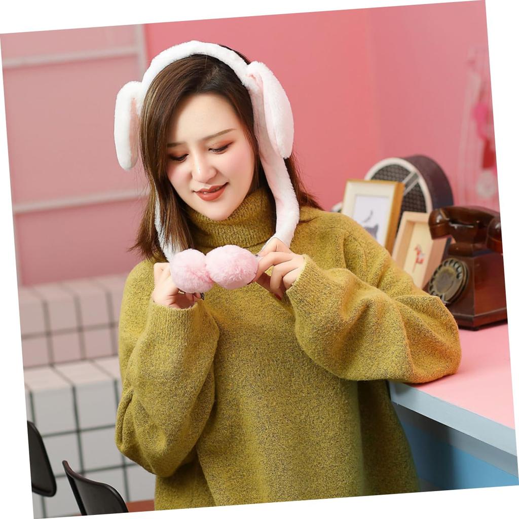 [minkissy] Girls' Hat, Moving Animal Ear Hat, Ear Headband, Popping Ears, Plush Bunny, Moving Bunny Ears, Funny Bunny Headband, Plush Headband,