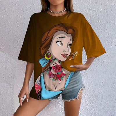 T-shirt da Donna Disney 2025 Stampata a Cartoni Animati T-shirt Estiva a Maniche Corte Stampata Principesse Harajuku Casual Girocollo