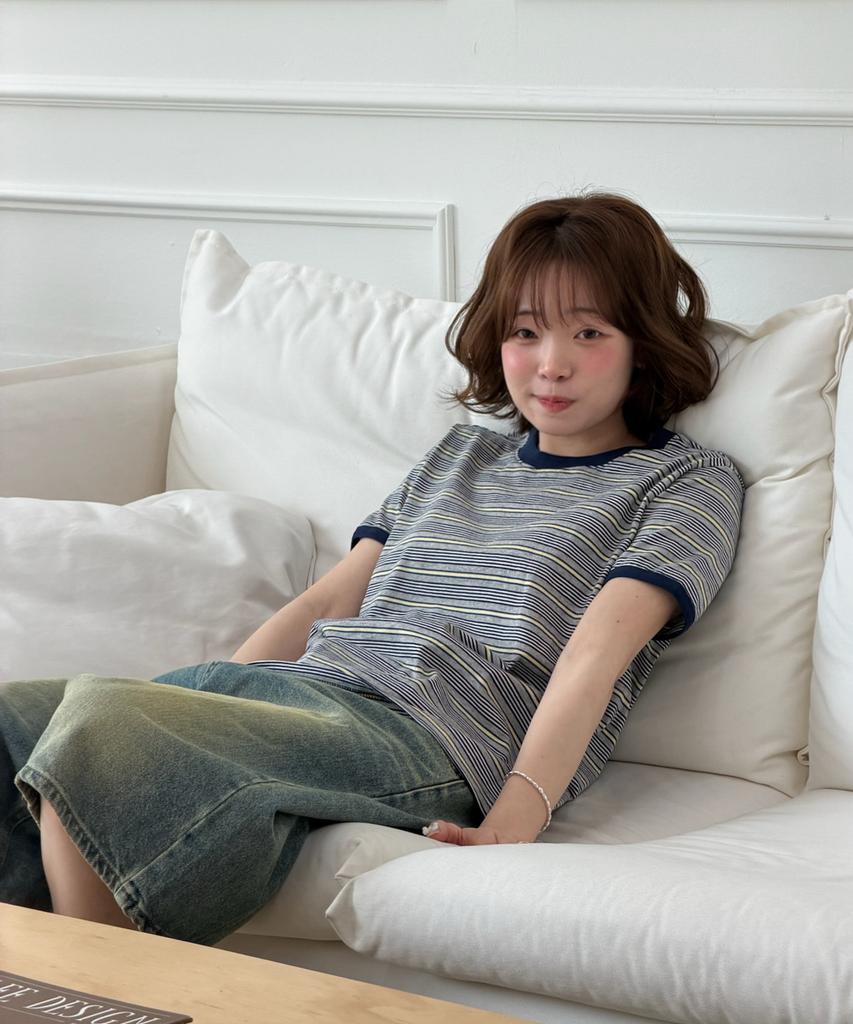 AMOU Amou Multi Stripe Ringer T-Shirts Melange