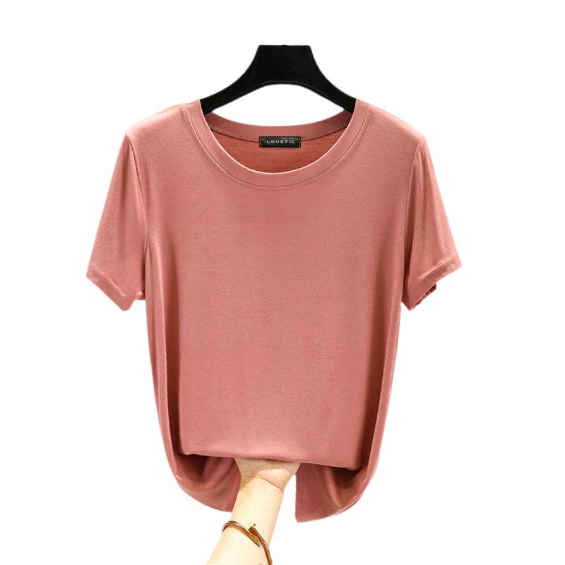 Women's Plus Size Round Neck Short Sleeve T-Shirt - Summer Solid Color Versatile Inner/Outer Layer