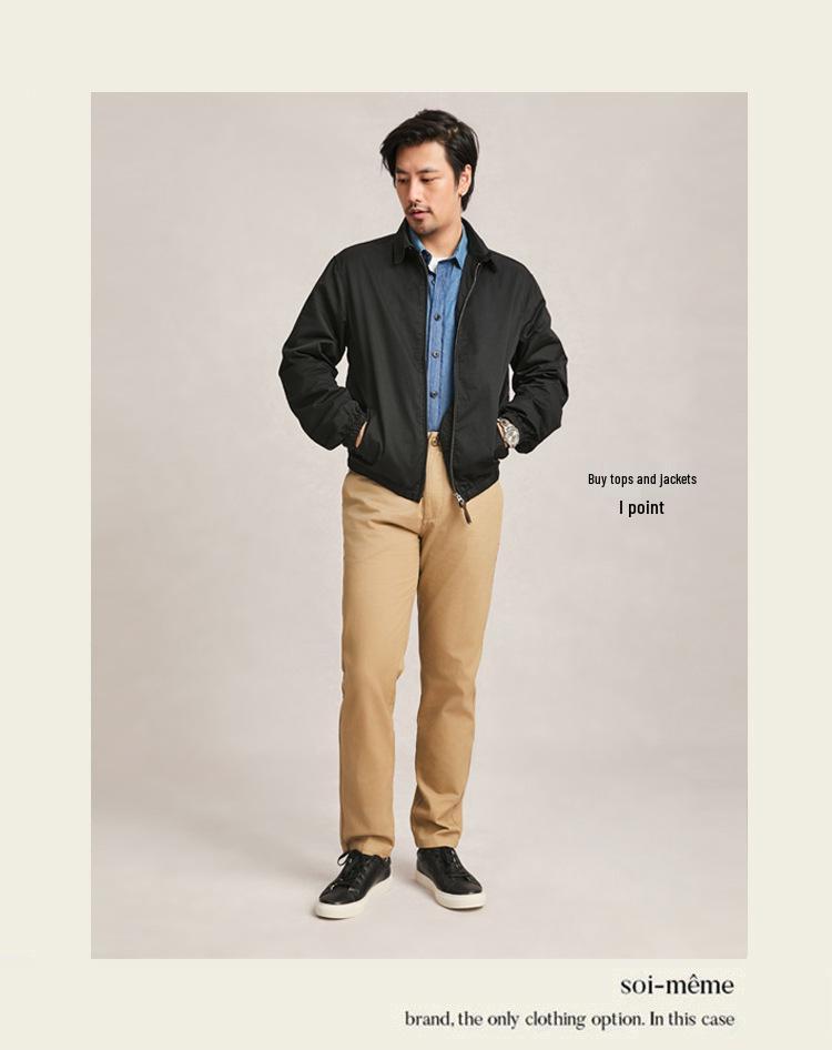 Męskie spodnie khaki w kolorze białym, bawełniane, w stylu 25 lat – uniwersalne, swobodne, proste nogawki, wiosna/jesień