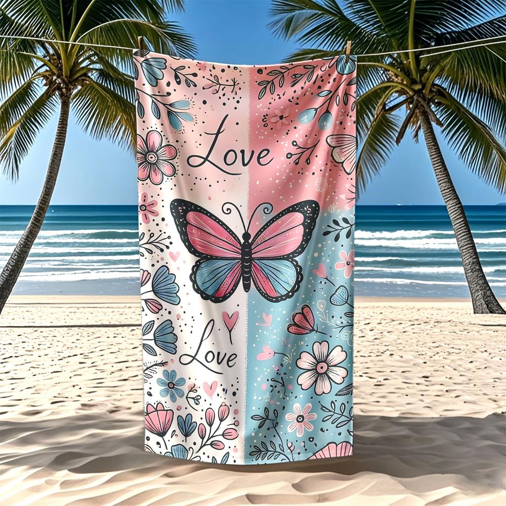 1 Stück Schmetterling Mikrofaser Strandtuch, Romantisches Paar Design, Unverzichtbar für den Strandurlaub, Badetuch & Stranddecke