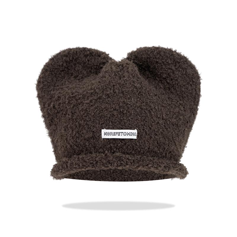 Korean version of Mickey ears mixed thread knitted hat cute versatile autumn and winter warm ear protection hat showing face small wool hat spot
