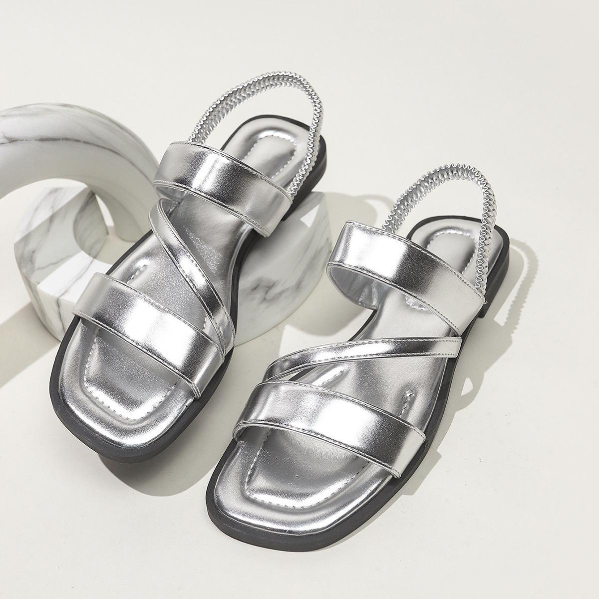 Flat Sandals, Women s, Retro, Casual Shoes, Versatile, Beach Shoes, Fashionable, Roman, Sandals 35 серебряный