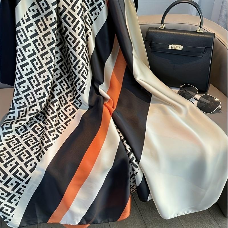 Luxury Brand Khaki Letter Printed Scarf Elegant Thin Smooth Satin Shawl Summer Windproof Sunscreen Large Scarf For Women