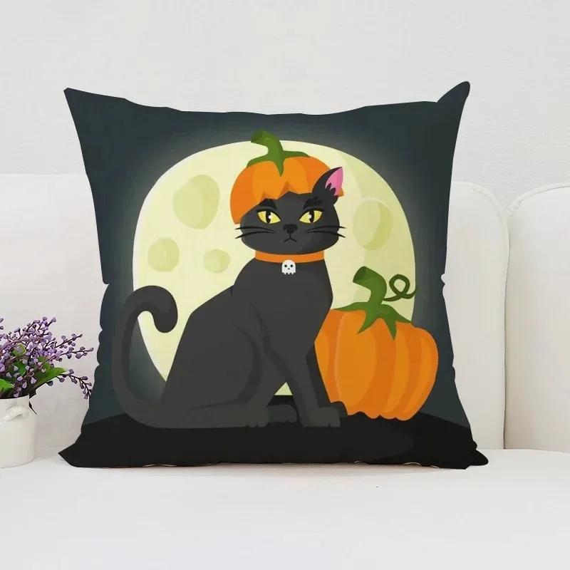 Pumpkin Cat Halloween Decorative Cushion Cover Suitable for Home Living Room Sofa Bedroom Room Decorative Pillow Cover