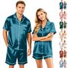 Couples Satin Pajama Set Short Sleeve Button Down Shirt and Shorts Sleepwear Soft Lightweight Loungewear S-XXXXL