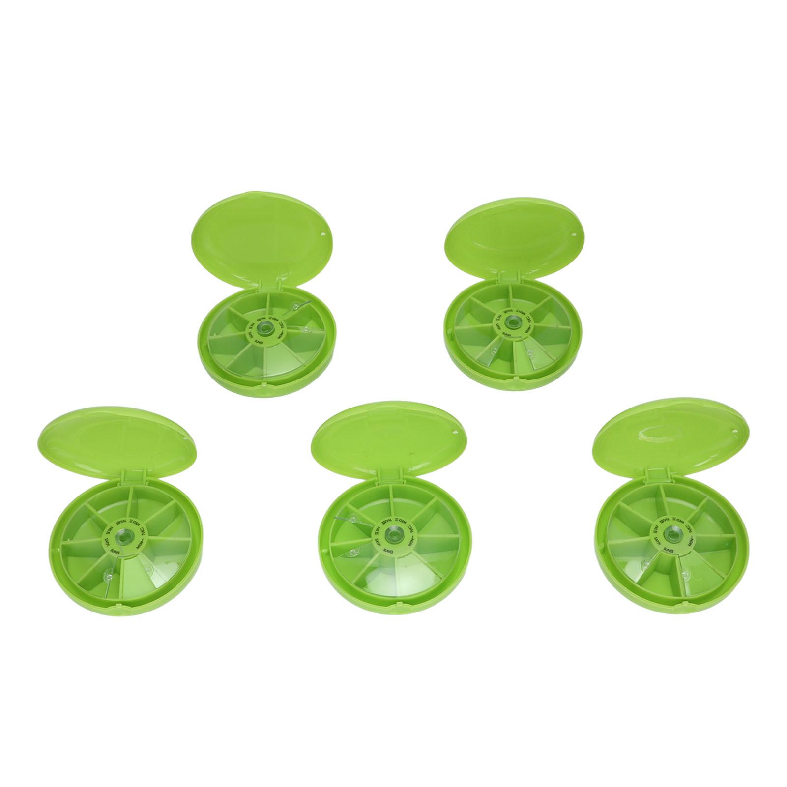 

5Pcs Weekly Medicine Box 7 Compartments Portable Medicine Container Case for Outdoor Office Home Daily Green