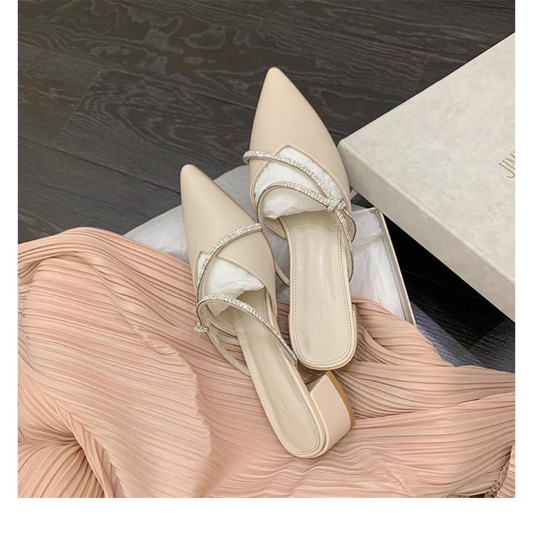 

Grape mother s new elegant pointed sandals diamond belt one pedal thick heel half slippers female Mueller outer sandals 40
