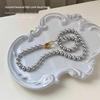 Flax Silver Gray High-Quality Round Pearl Necklace - Trendy 2023 Light Luxury Sweater Chain for Women
