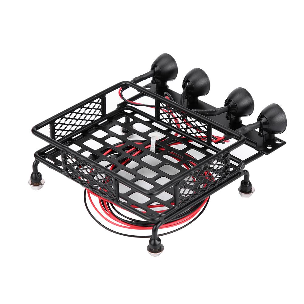 Small Size Roof Rack Luggage Carrier With LED Light Round for SCX10 110 RC Car (4 White)