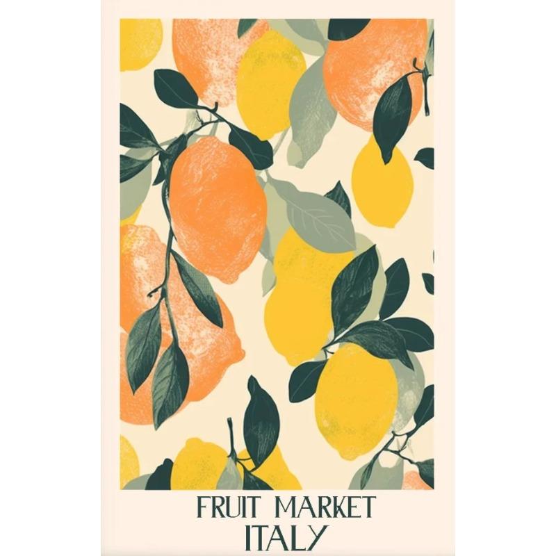 Mercato Frutta Verdura Limone Fragola Papaia Cibo Poster Pittura su Tela Arte Murale Immagini Cucina Casa Ristorante Decorazione