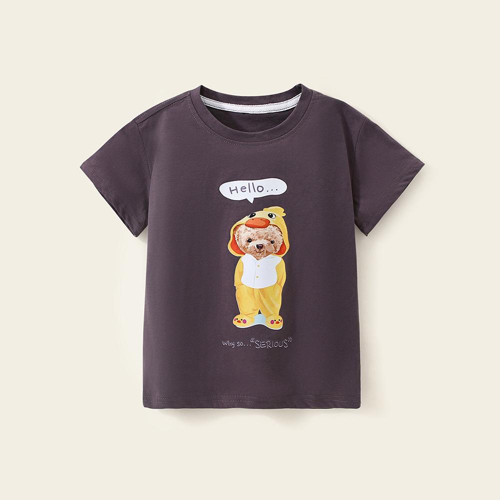 

Футболка для мальчиков с половиной рукавом, детская летняя одежда с короткими рукавами и мультяшным медведем из чистого хлопка для маленьких детей 140cm