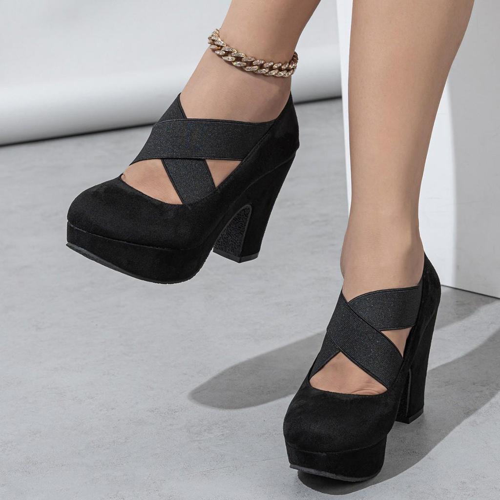 Hong Kong 2024 Herbst Damen Große Retro Mary Jane Schuhe mit Dicken Absätzen und Runder Spitze