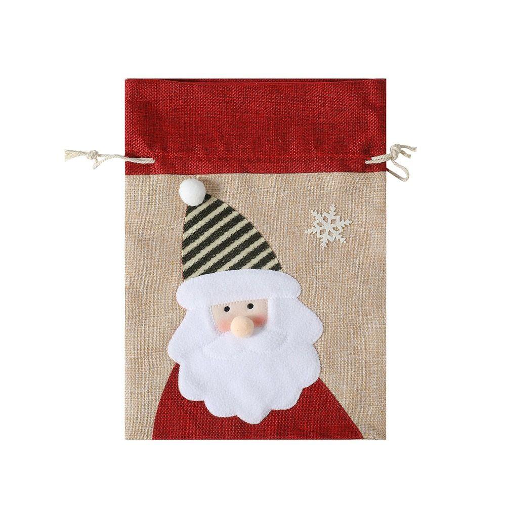 Cartoon Santa Snowman Deer Christmas Gift Bag Dimity Two Sizes Drawstring Wrapping Bag Multicolor Large Capacity