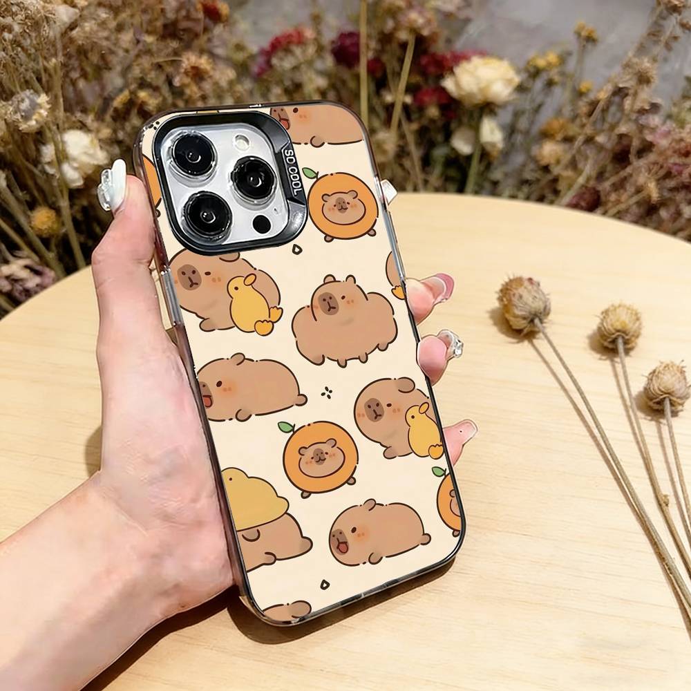

Cool Capybara Phone Case For iPhone 17,16,15,14,13,12,11 Plus,Pro Max,XS,Colored Silver Plated Inside Cover iPhoneXsMax