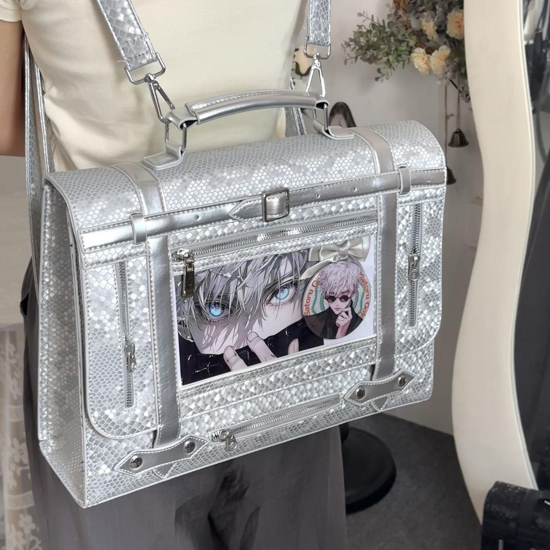 

JIAERDI Japanese Faux Snake Print Handbag Women School Style Large Capacity Backpack Ladies Anime Transparent Y2k Ita Bag 2025 37x28x10cm серебряный
