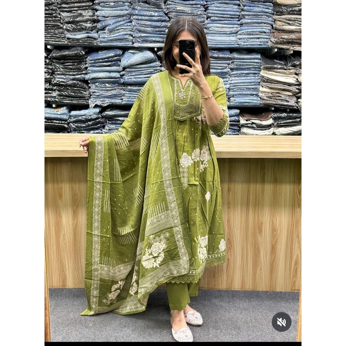 Beautiful Pakistani Cotton Kurti Pant Dupatta Set Indian Bollywood Ethnic Kurta M-38
