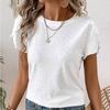 Ladies Summer O Neck Ruffles Short Sleeve Solid Color Pullover T Shirt Top