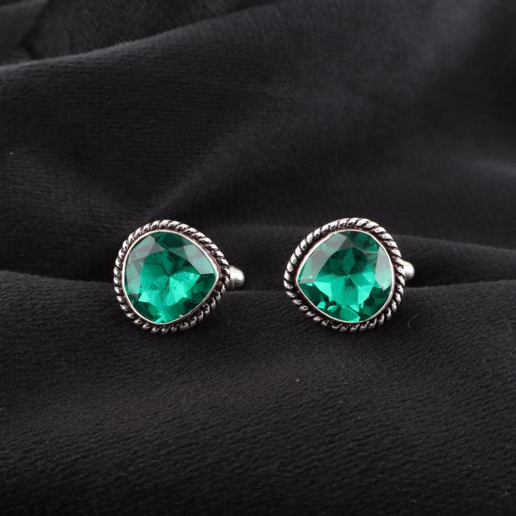 Chrome Diopside Gemstone 925 Sterling Silver Jewelry Handmade Men Cufflinks0.62" CL-8-1