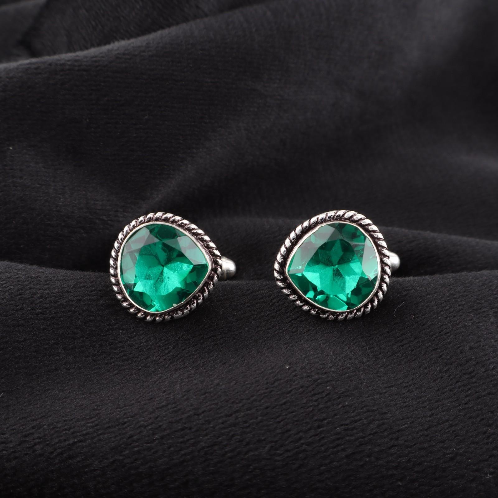 

Chrome Diopside Gemstone 925 Sterling Silver Jewelry Handmade Men Cufflinks0.62 CL-8-1