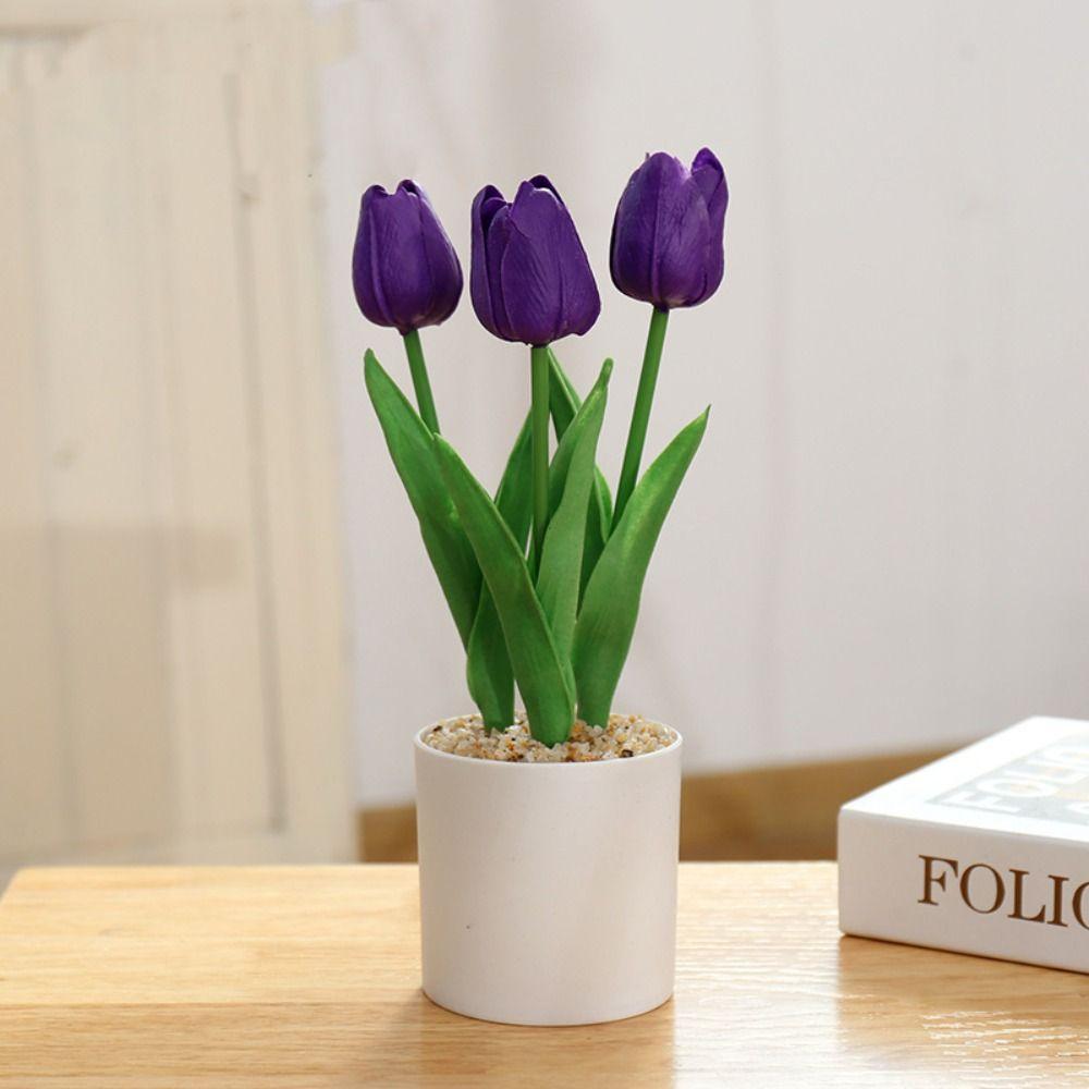 

PU Flowers Artificial Flowers Tulip Potted Vivid Fake Plants Artificial Bonsai Flowers Wedding фиолетовый