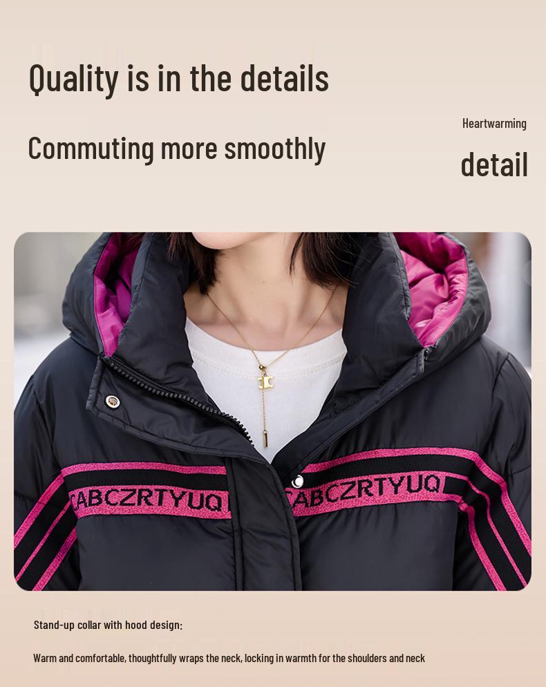 2025 Winter Fashionable Korean Hooded Cotton Jacket with Ribbon Patchwork