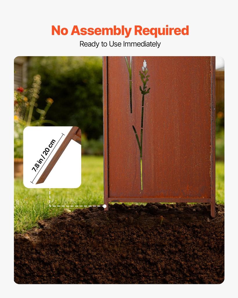 Metal Privacy Screen, 50 x 160 cm Freestanding Modern Privacy Fence, Garden Divider Panel with Extended Ground Stakes & Carbon Steel Plate,