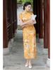 2024 Spring/Summer Elegant Retro Double-Layer Silk & Linen Short-Sleeve Cheongsam Dress