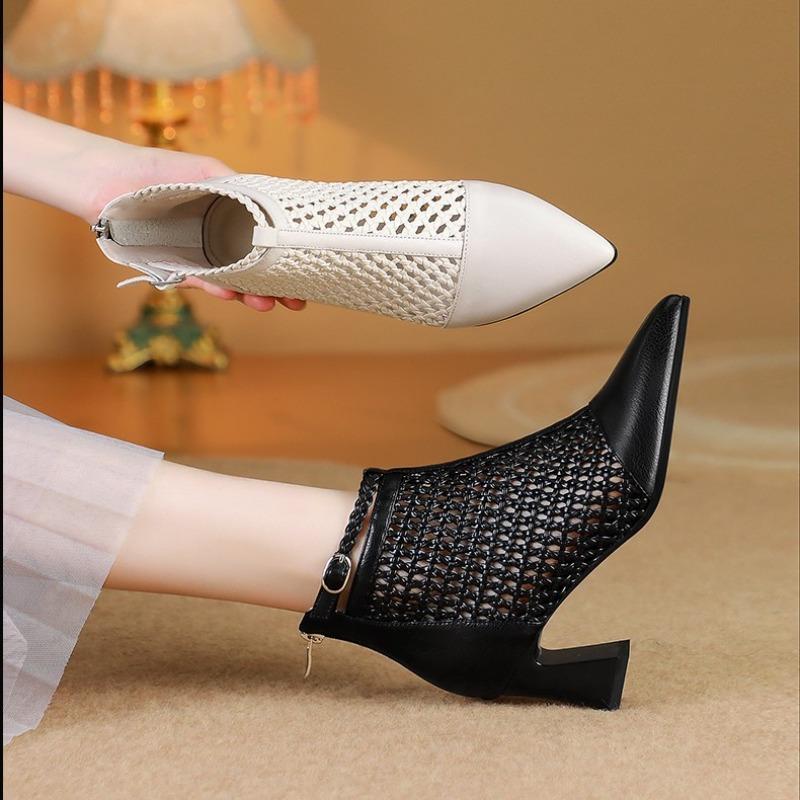 Fashion The New Summer Style of Hollow Thick-heeled and High-heeled Breathable Mesh Boots Goes Well with Versatile Mesh Ankle Boots