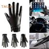 1 Pair Adults Faux Leather Gloves Plush Lined Winter Warm Gloves with Adjustable Wristband Anti-Slip Thermal Gloves for Touchscreen Texting Driving