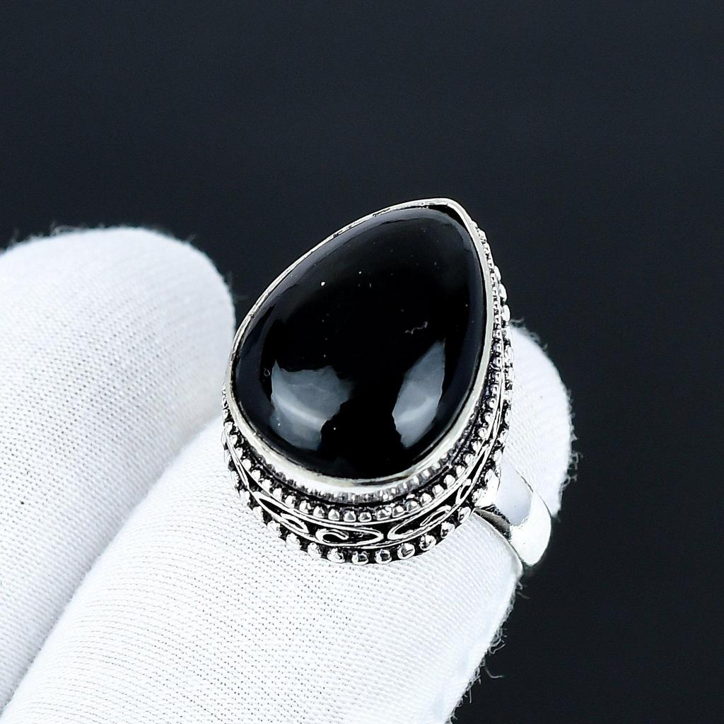 Natural Black Onyx Gemstone Ring, 925 Sterling Silver Jewelry, Handmade Ring, Black Onyx Statement Silver Ring, Birthday Gifts For New Year