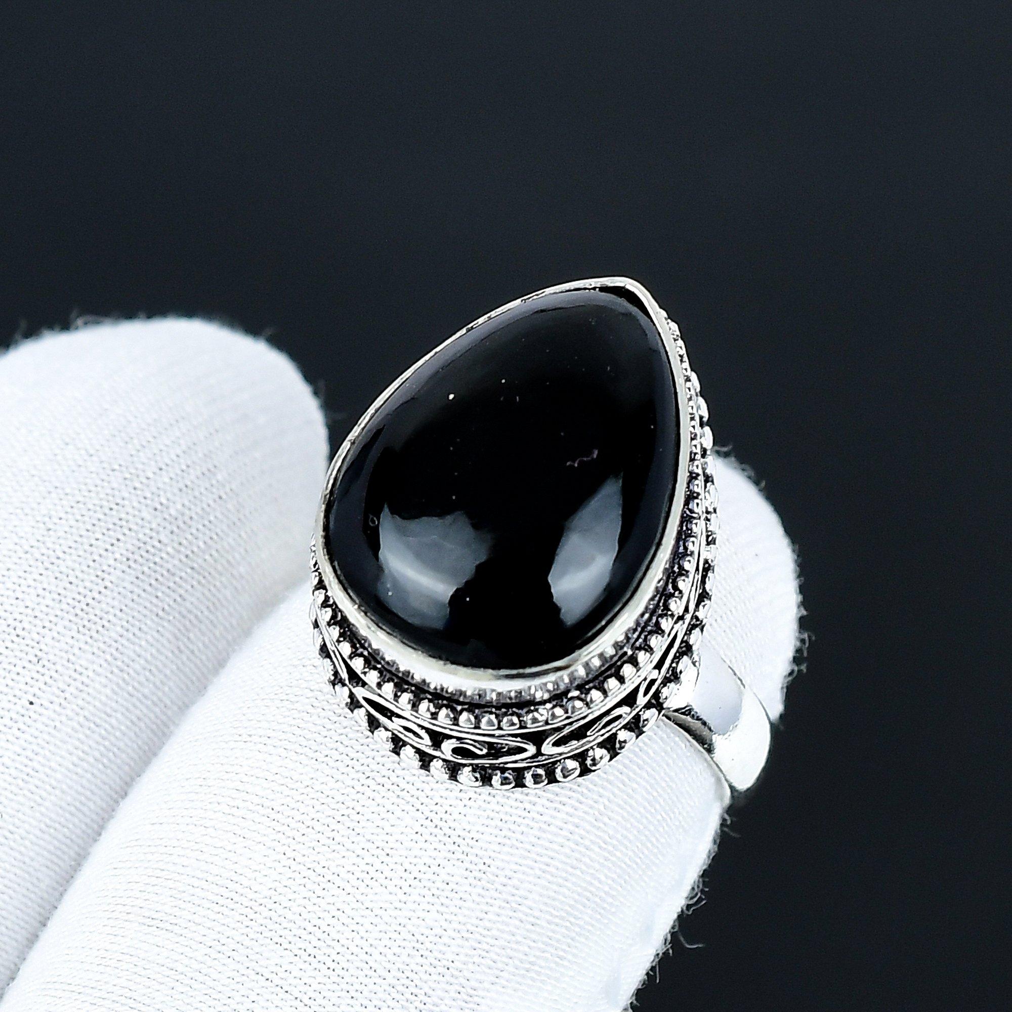 

Natural Black Onyx Gemstone Ring, 925 Sterling Silver Jewelry, Handmade Ring, Black Onyx Statement Silver Ring, Birthday Gifts For New Year US 16