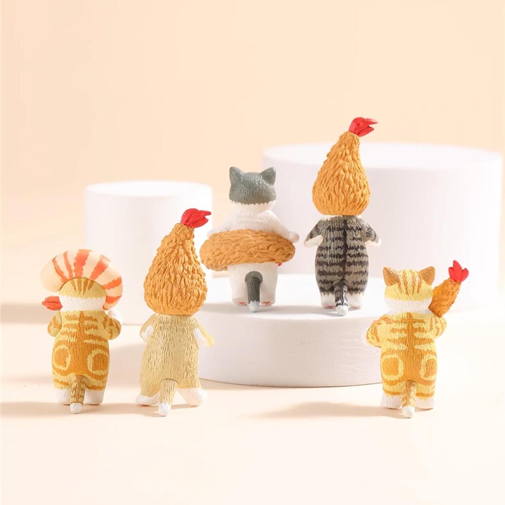 AAGWW Gachapon Toy Anime Figure Cat Toy Set, Model Decoration, Party Item, Cute Ornament (Product Contents: 5-Piece Cat COS Tempura Set)