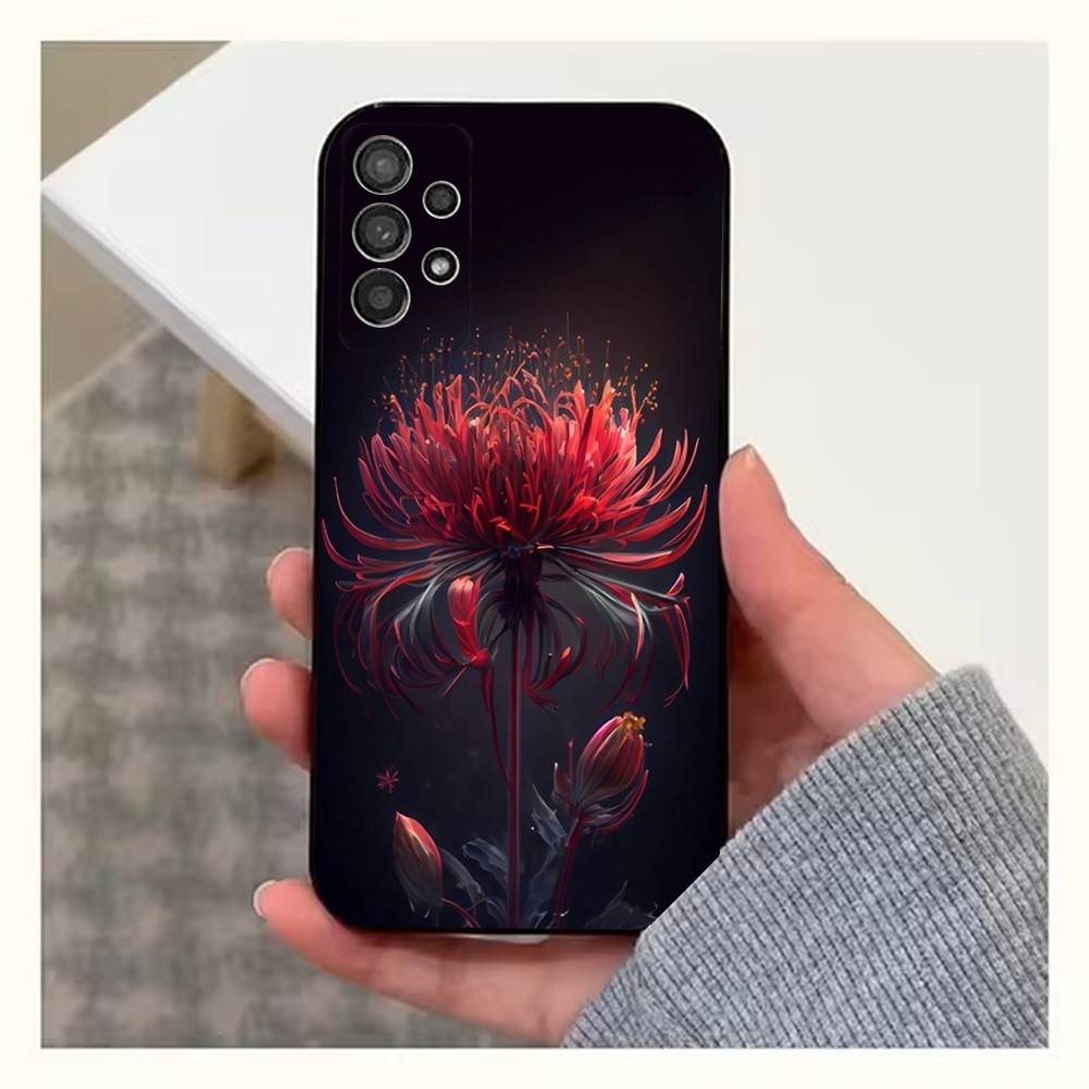 Red Spider Lily Flowers Case For Samsung S21,S20,S10,Plus,S9,S22,S25,Ultra,S24,S23,FE,Lite,Soft Silicone Black